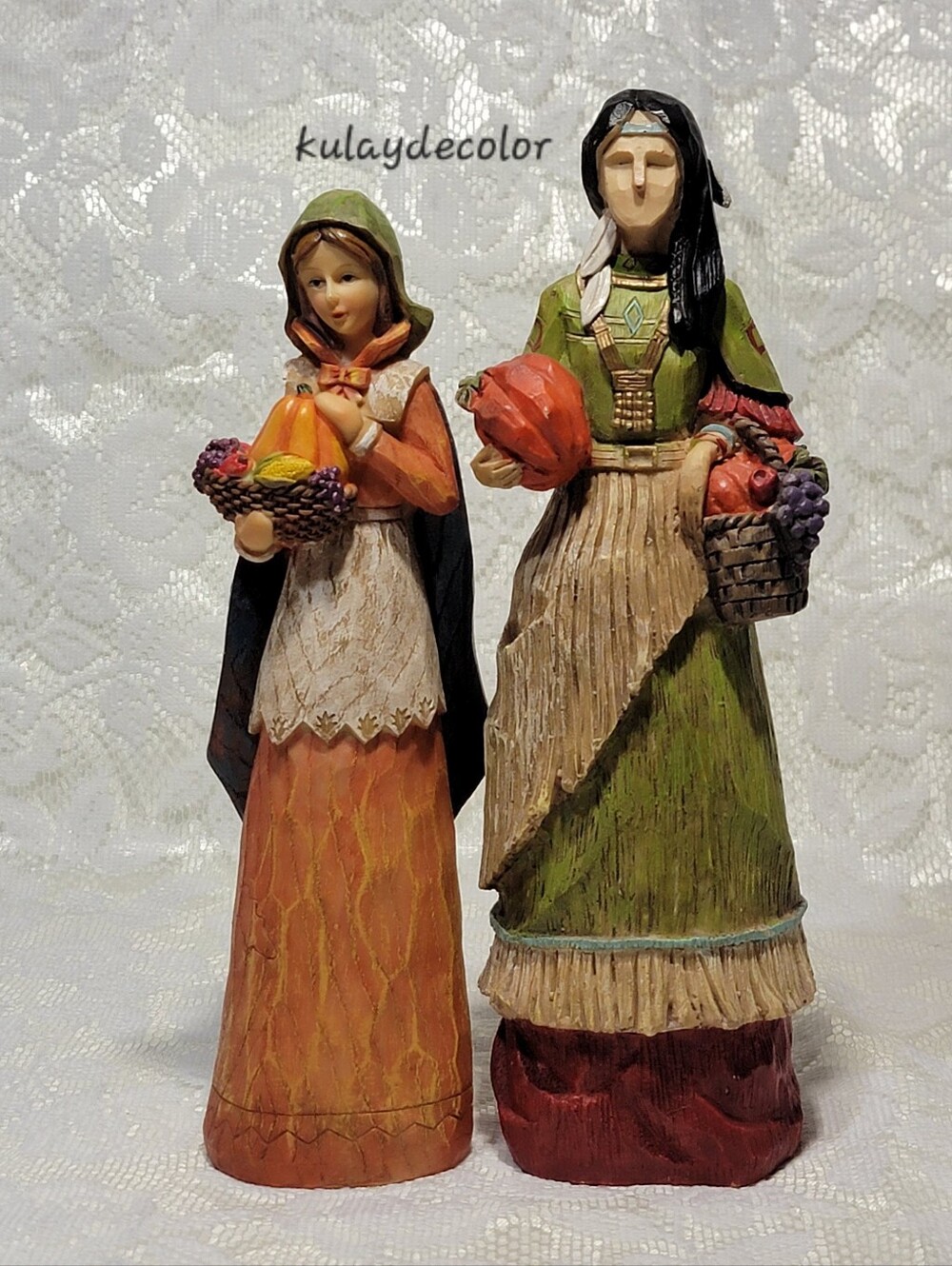 Harvest Figurine Set of 2 Hand Painted Resin Fall Thanksgiving Farmhouse Decor